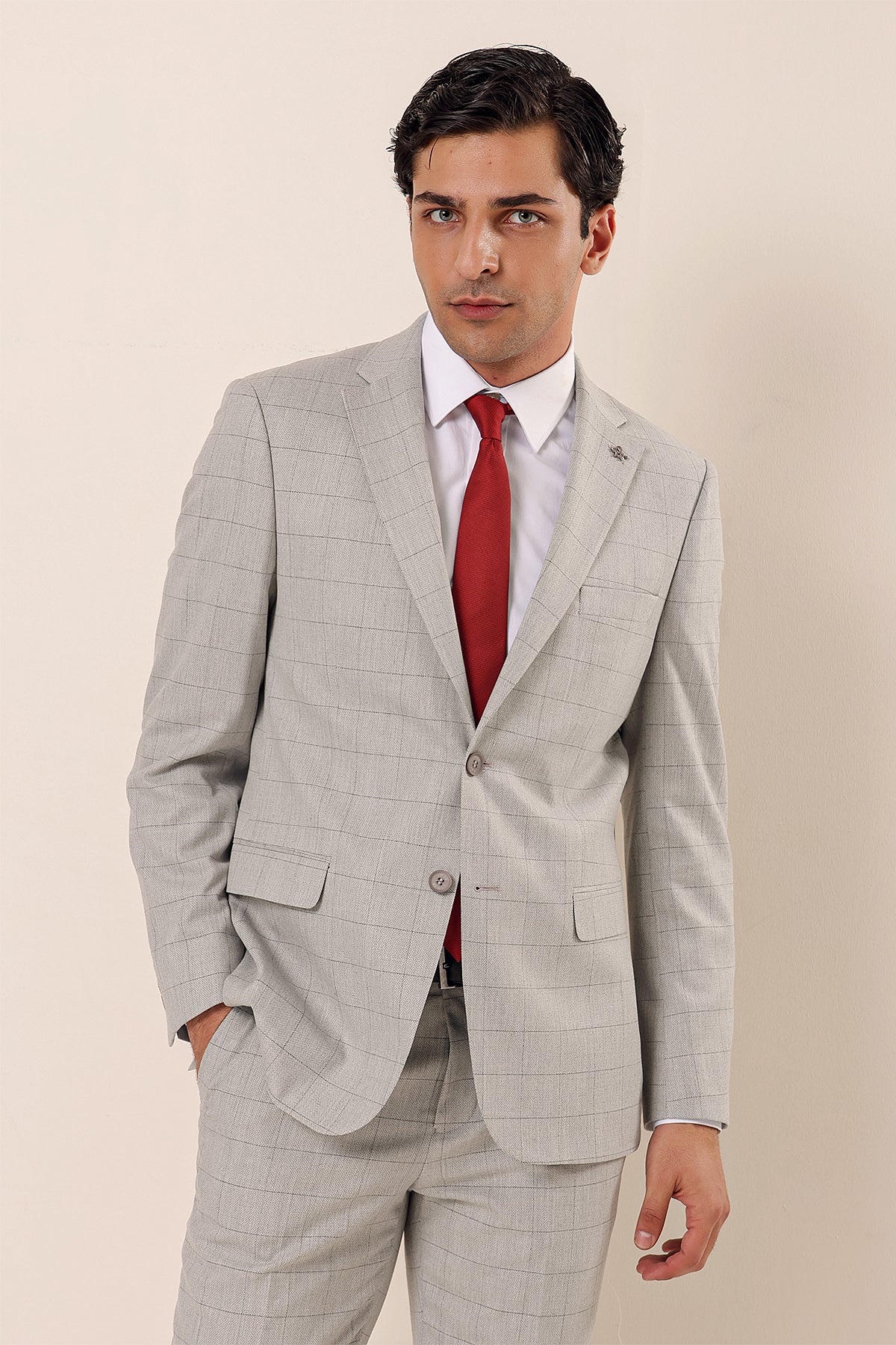 slim fit dress slacks Men's Thick Orange & Blue Check Dress Shirt (Moisture Wicking Button Up) Extra Trim / 15.5 / M / 32-33 main image 0