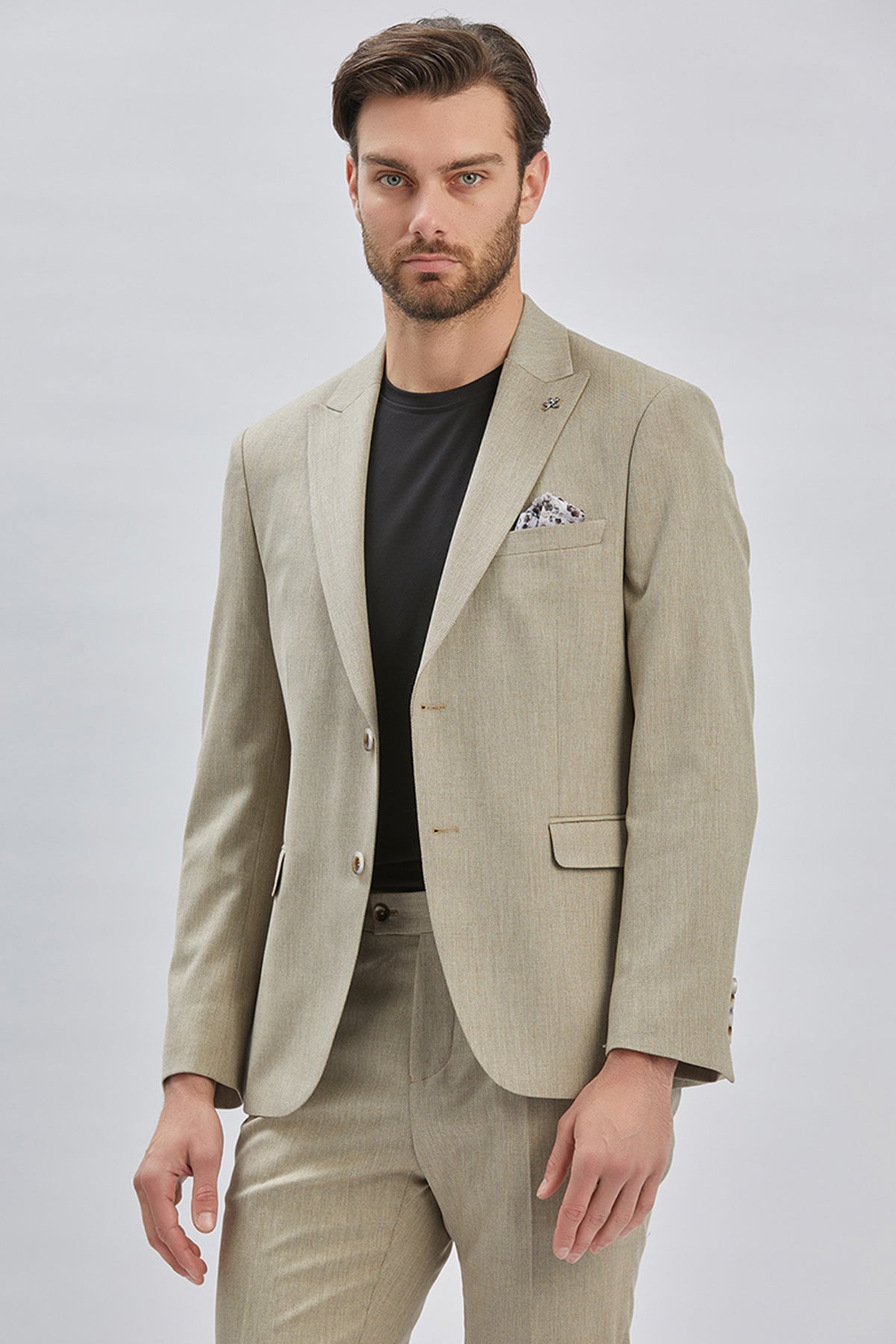 Beige Slim-Fit Suit