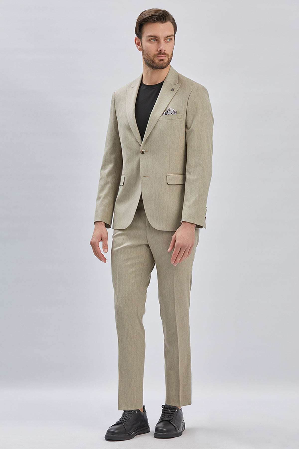 Beige Slim-Fit Suit