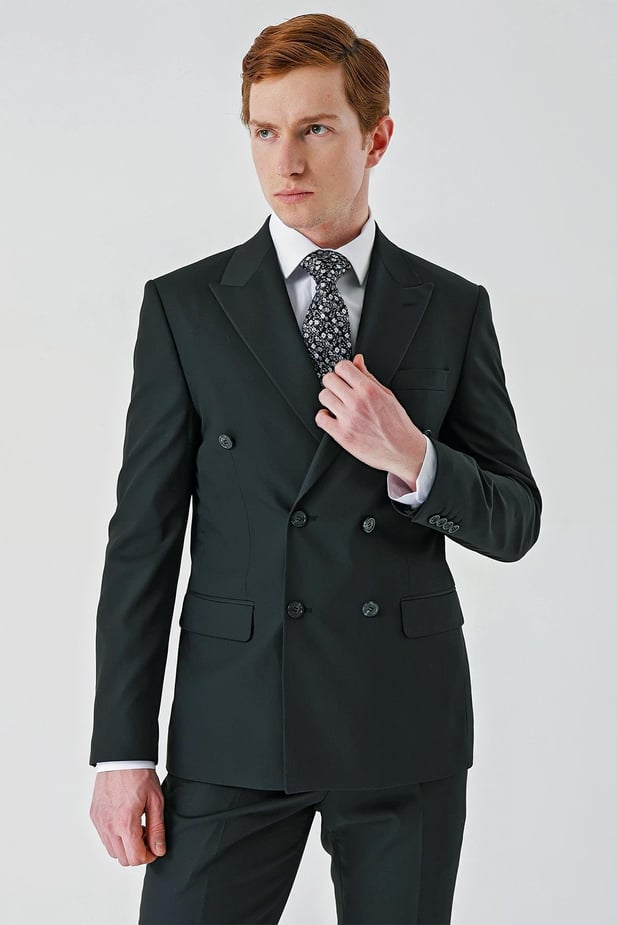 Black Slim-Fit Double-Breasted Suit