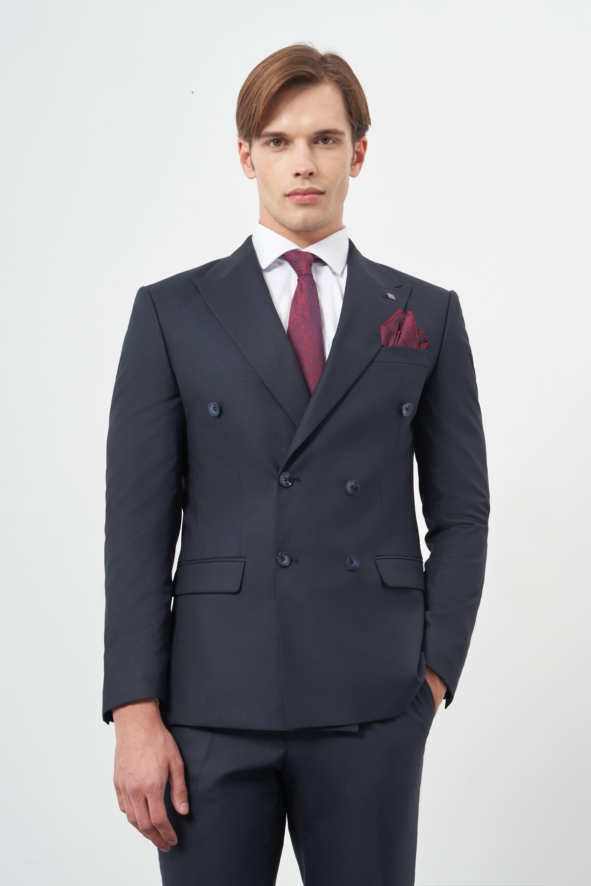 Slim-Fit Double Breasted Suit Dark Navy