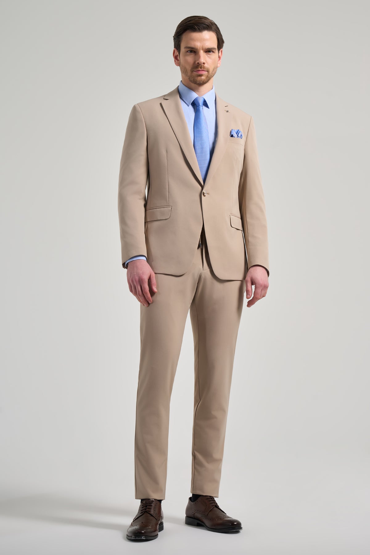 Beige Slim-Fit Suit