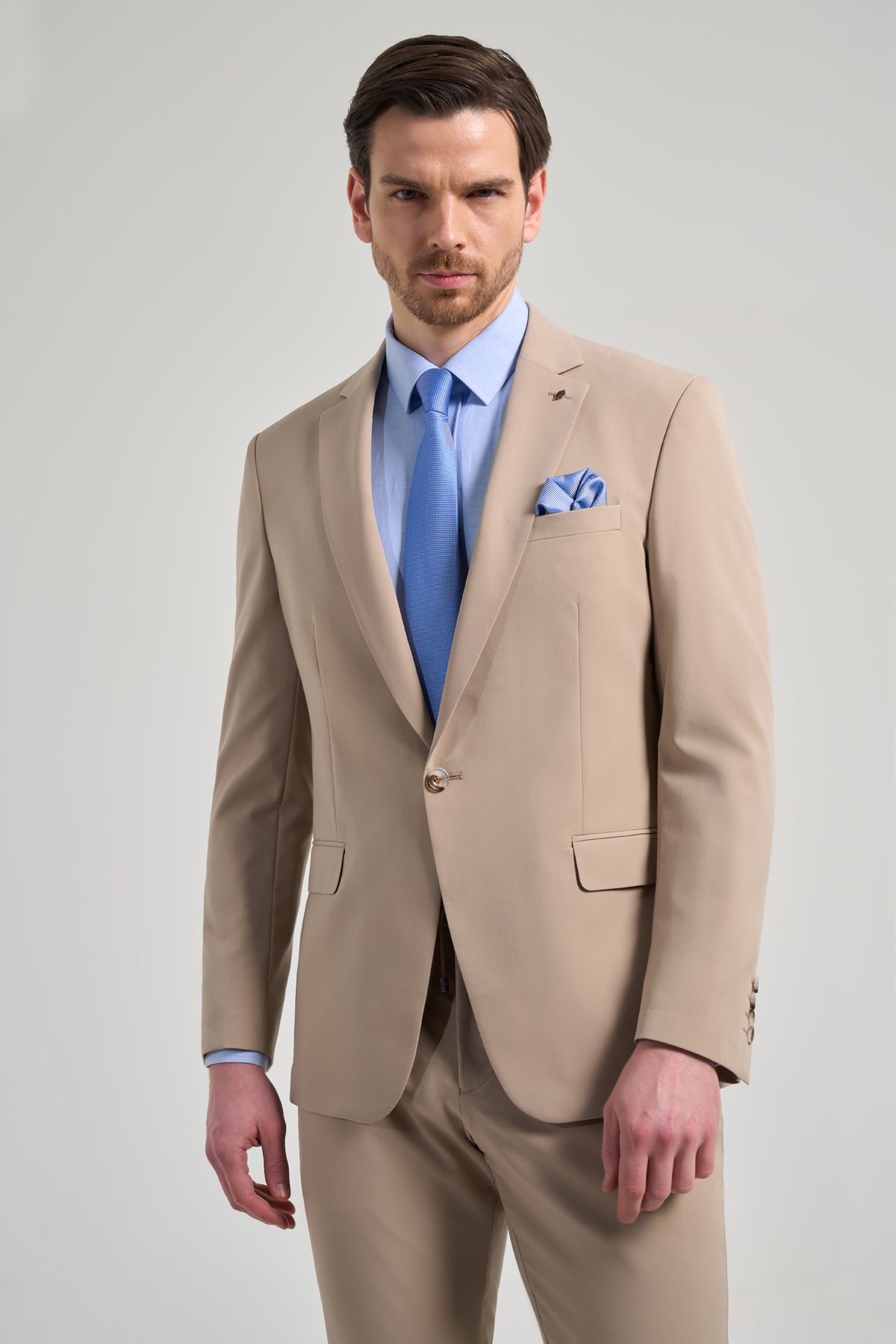 Beige Slim-Fit Suit