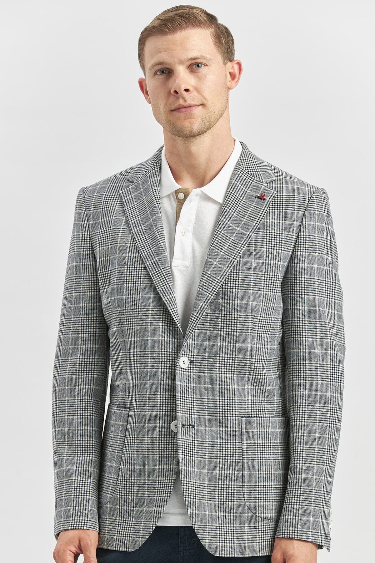 2040502 Grey Check Cotton Blend Blazer