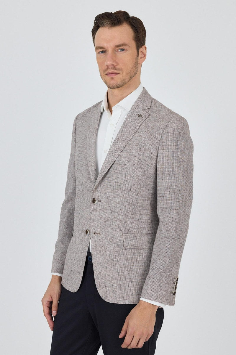 Light Beige Slim-Fit Linen Blazer