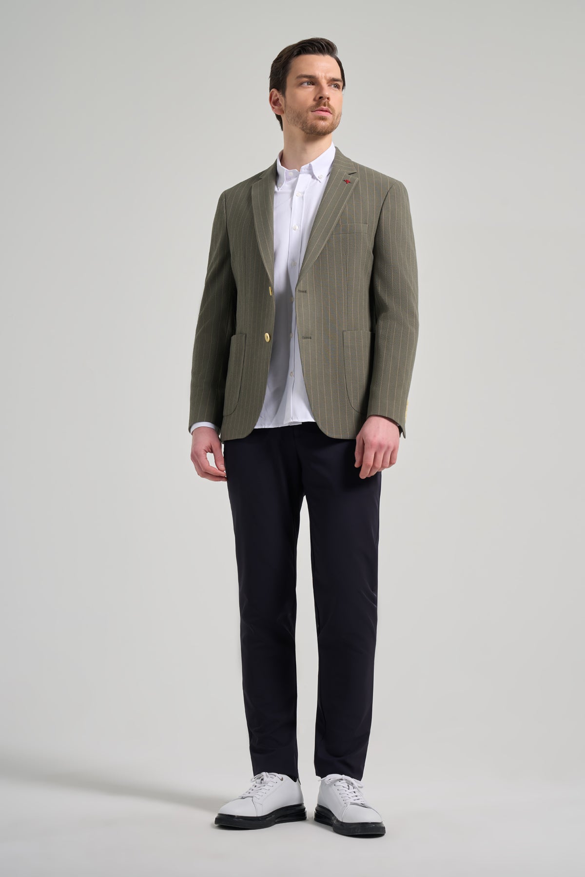 Slim-Fit Stripped Blazer - Khaki