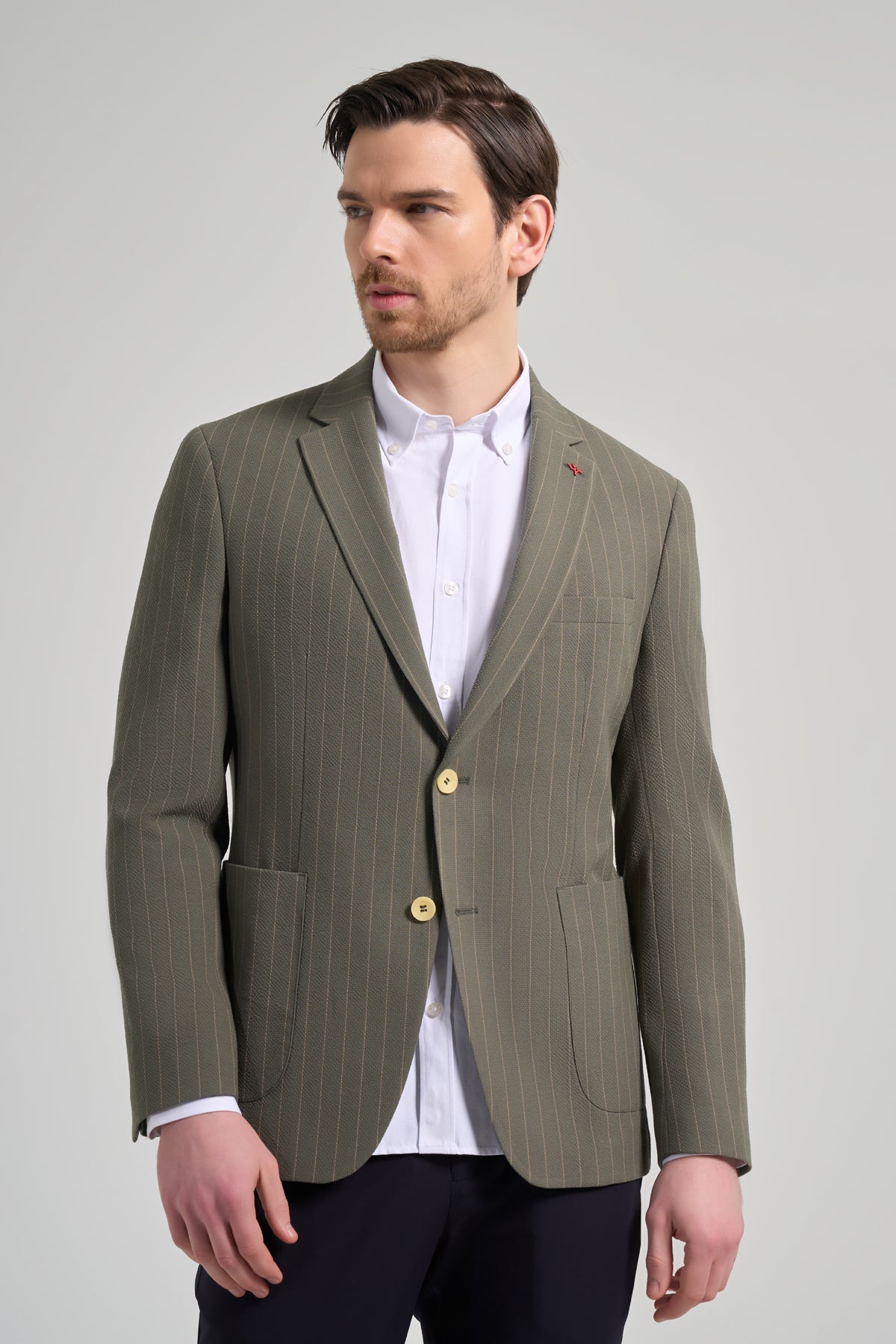 Slim-Fit Stripped Blazer - Khaki