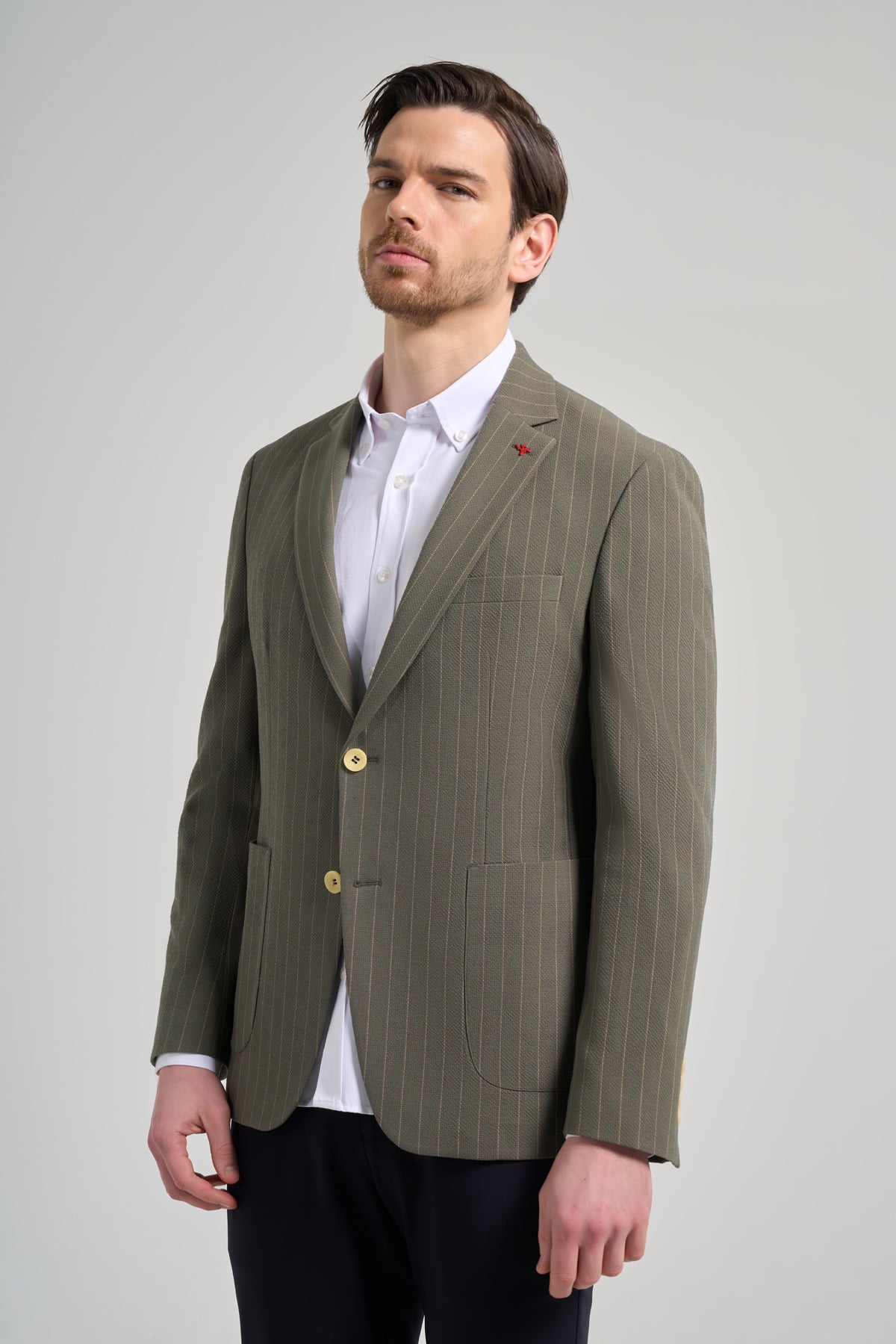 Slim-Fit Stripped Blazer - Khaki