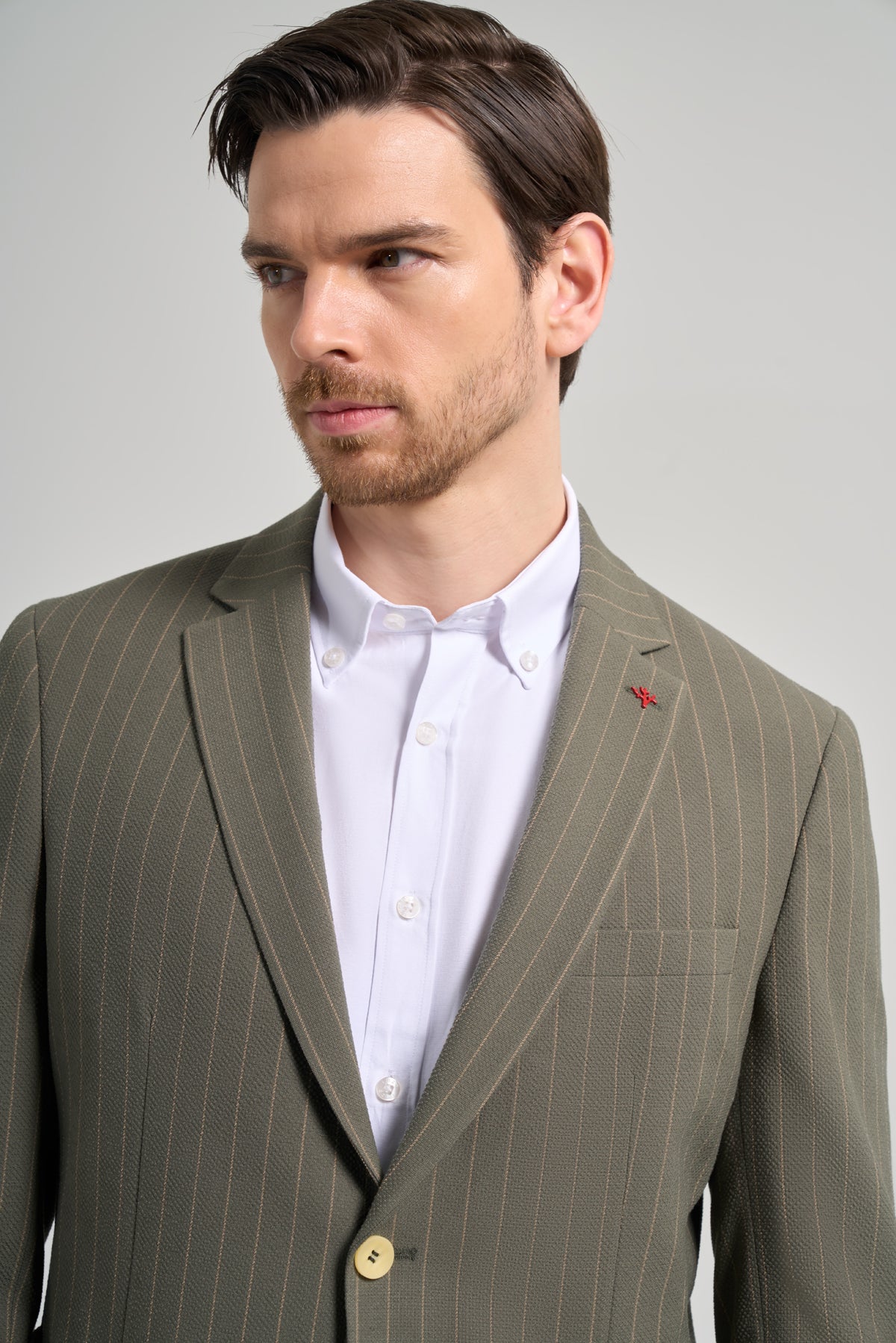 Slim-Fit Stripped Blazer - Khaki