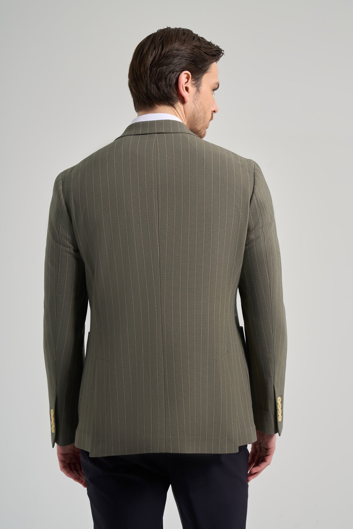 Slim-Fit Stripped Blazer - Khaki