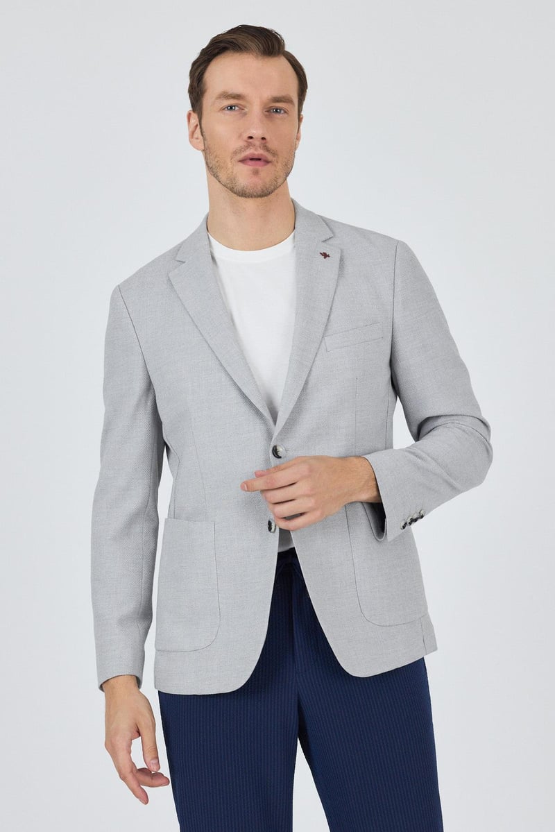 Tazio Men's Light Grey Slim-Fit Summer Speck Blazer main image 0