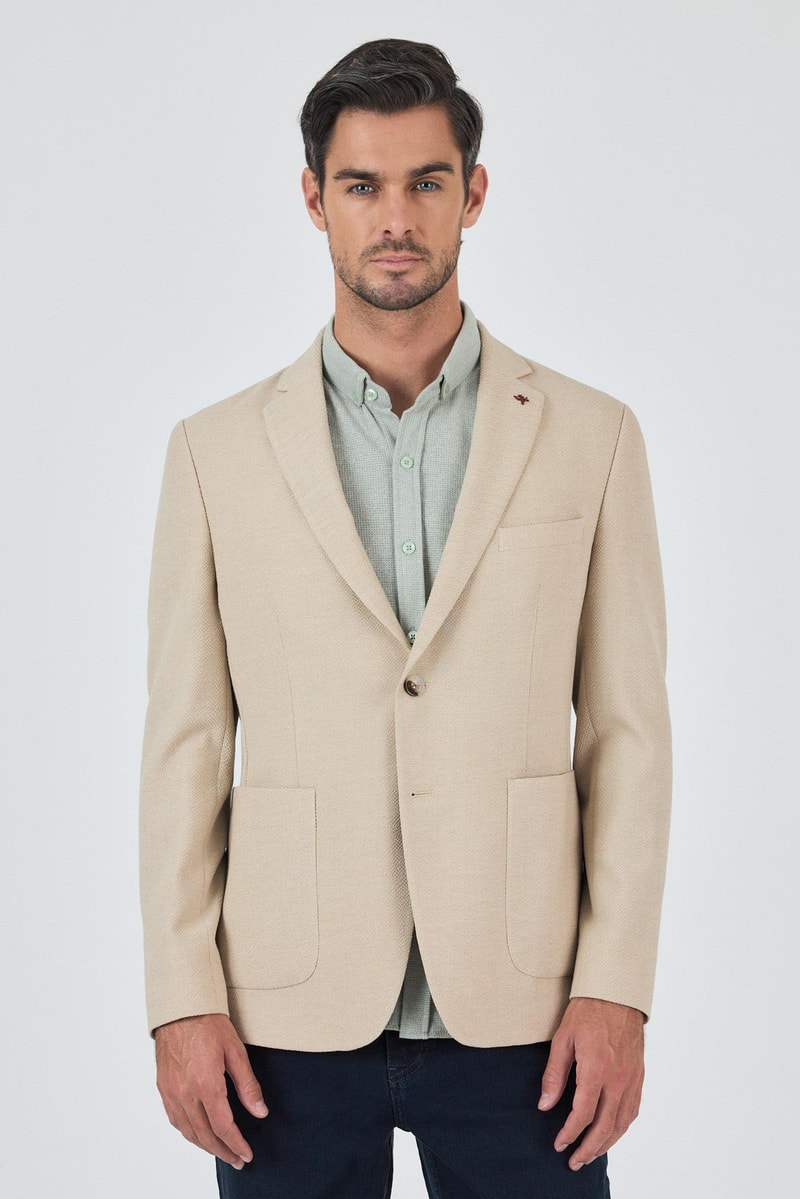 Beige Slim-Fit Blazer
