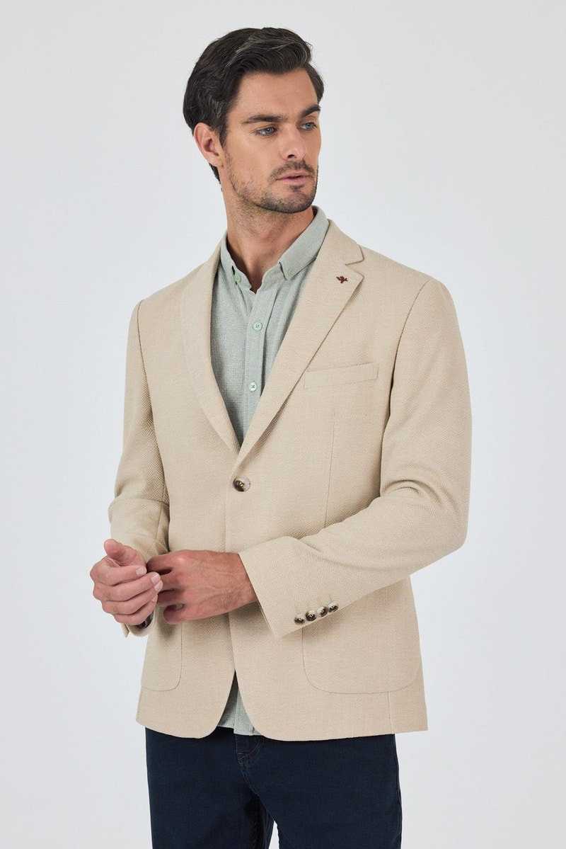 Beige Slim-Fit Blazer