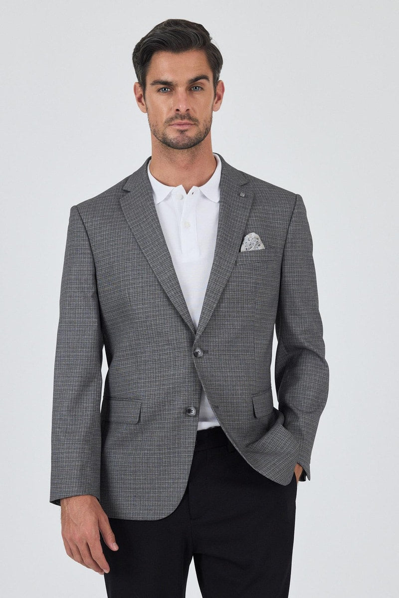 Dark Grey Comfort-Fit Check Blazer