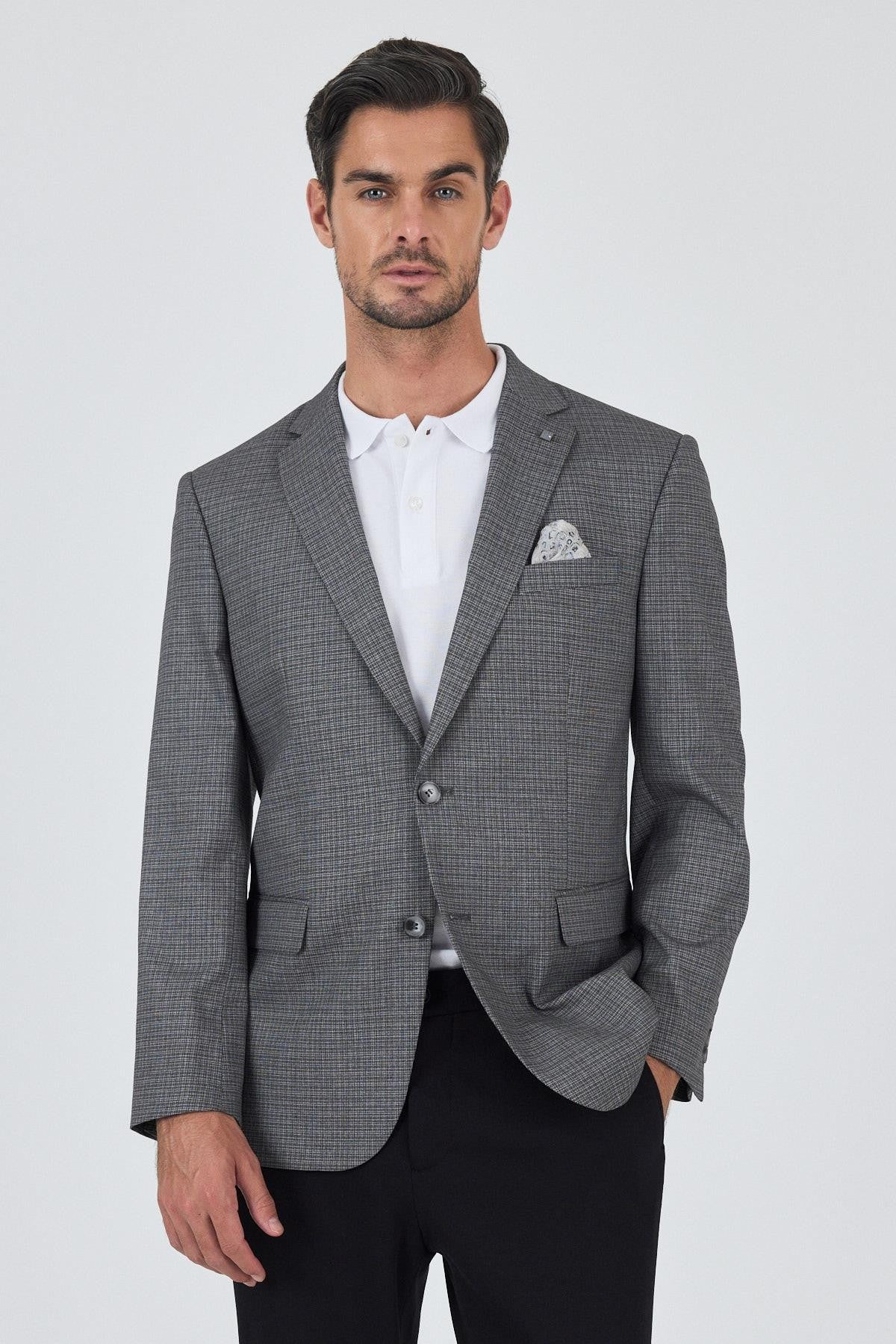 Dark Grey Comfort-Fit Check Blazer