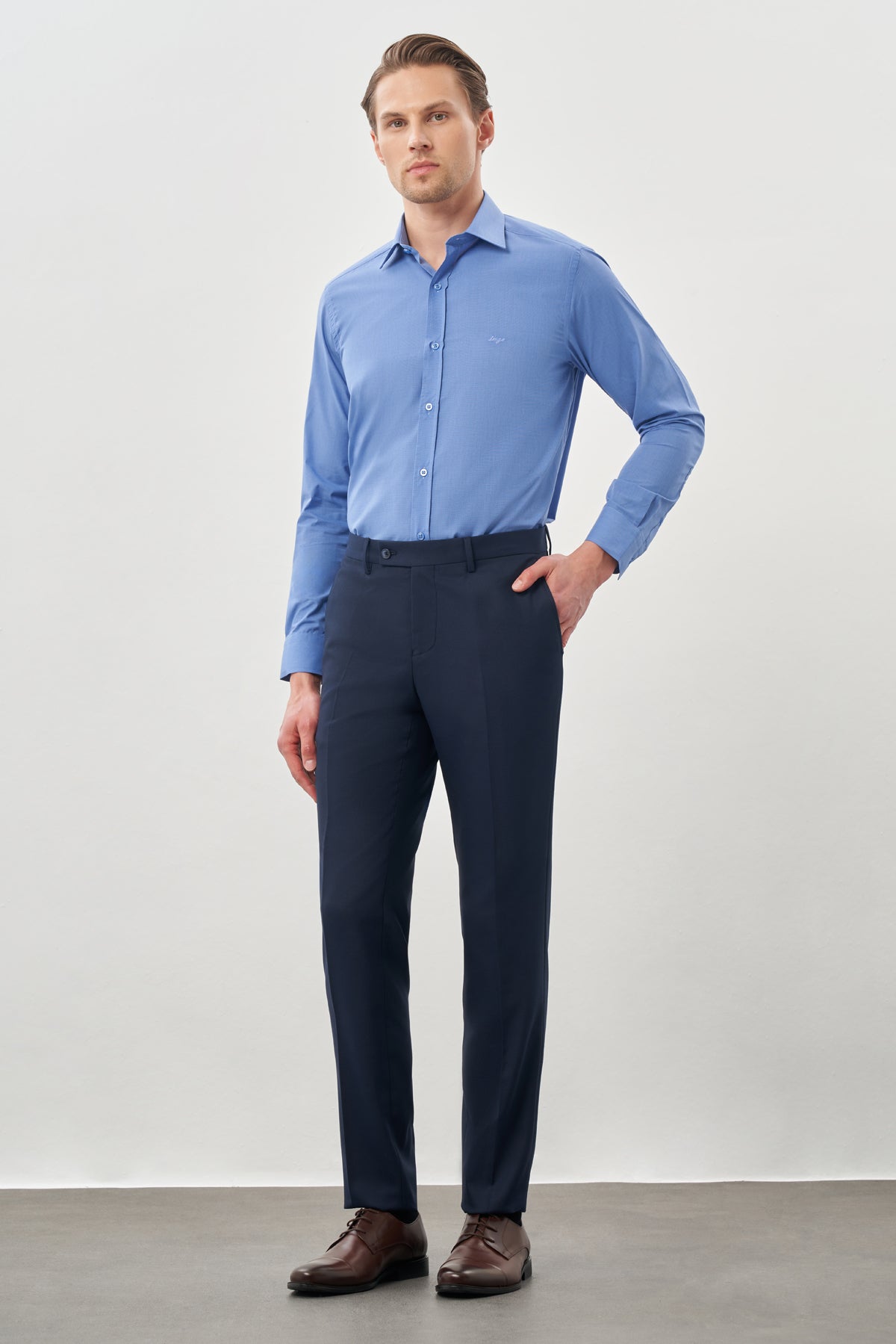 Slim-Fit Classic Pants - Navy Blue