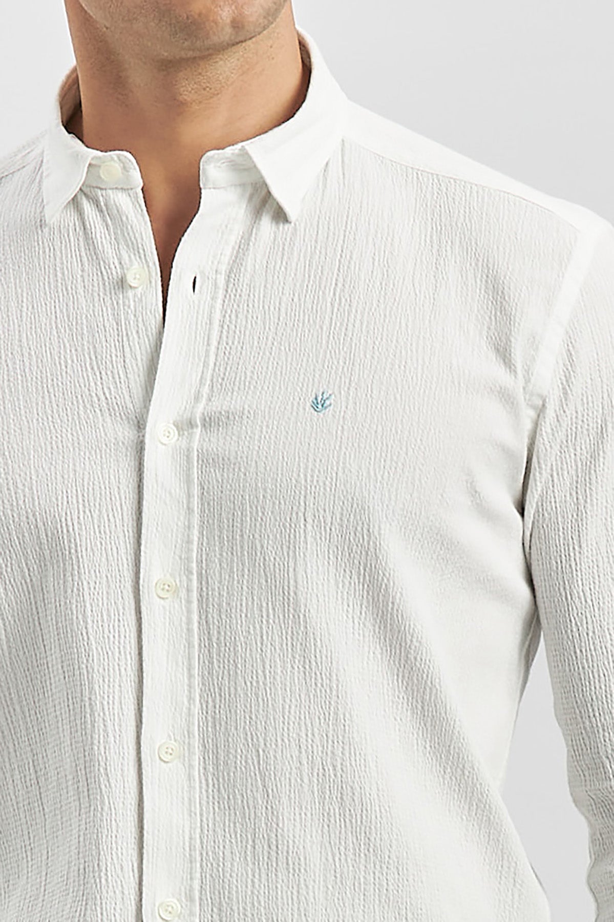 Slim-Fit Patterned Oxford Shirt - White