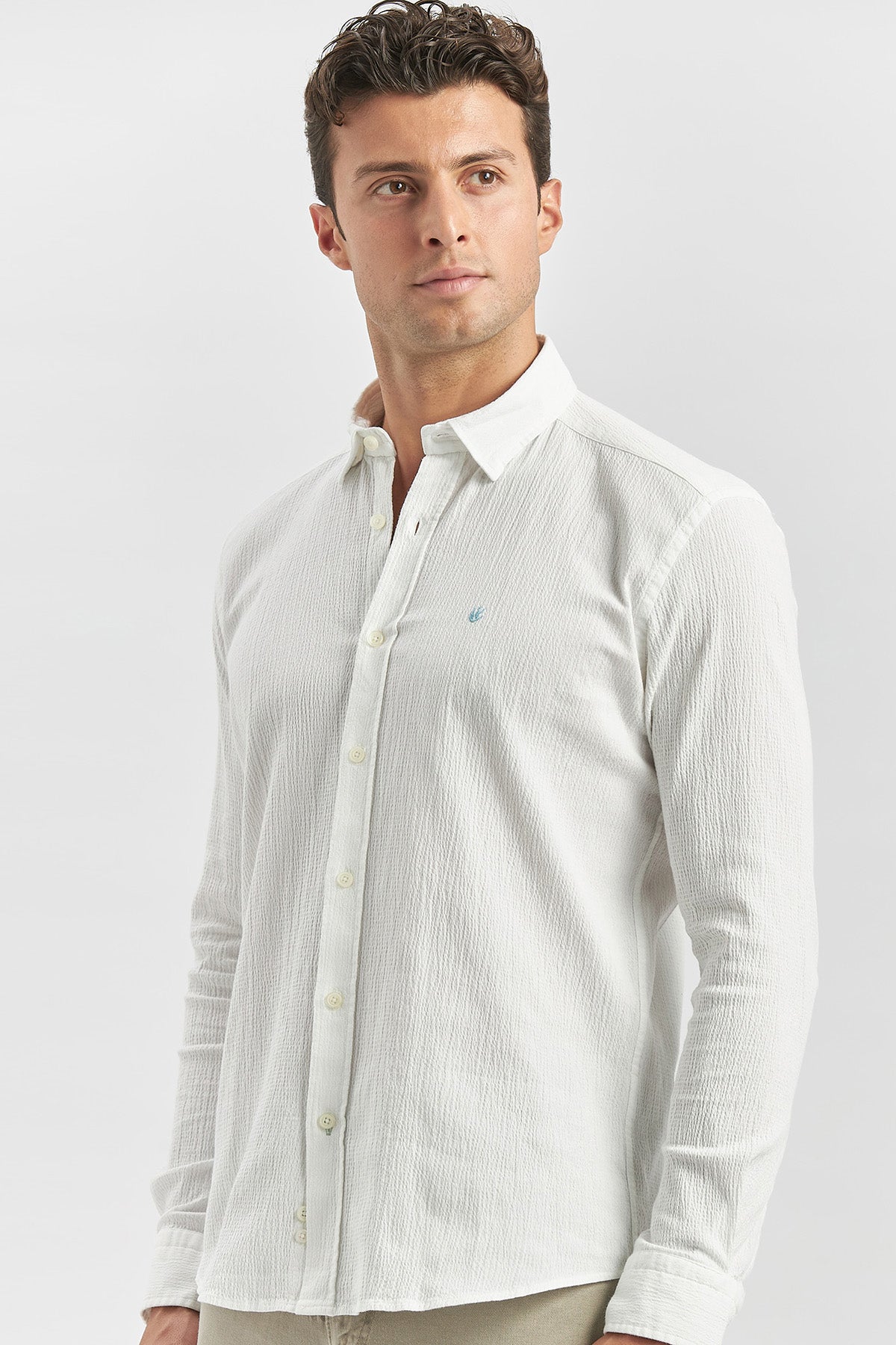 Slim-Fit Patterned Oxford Shirt - White