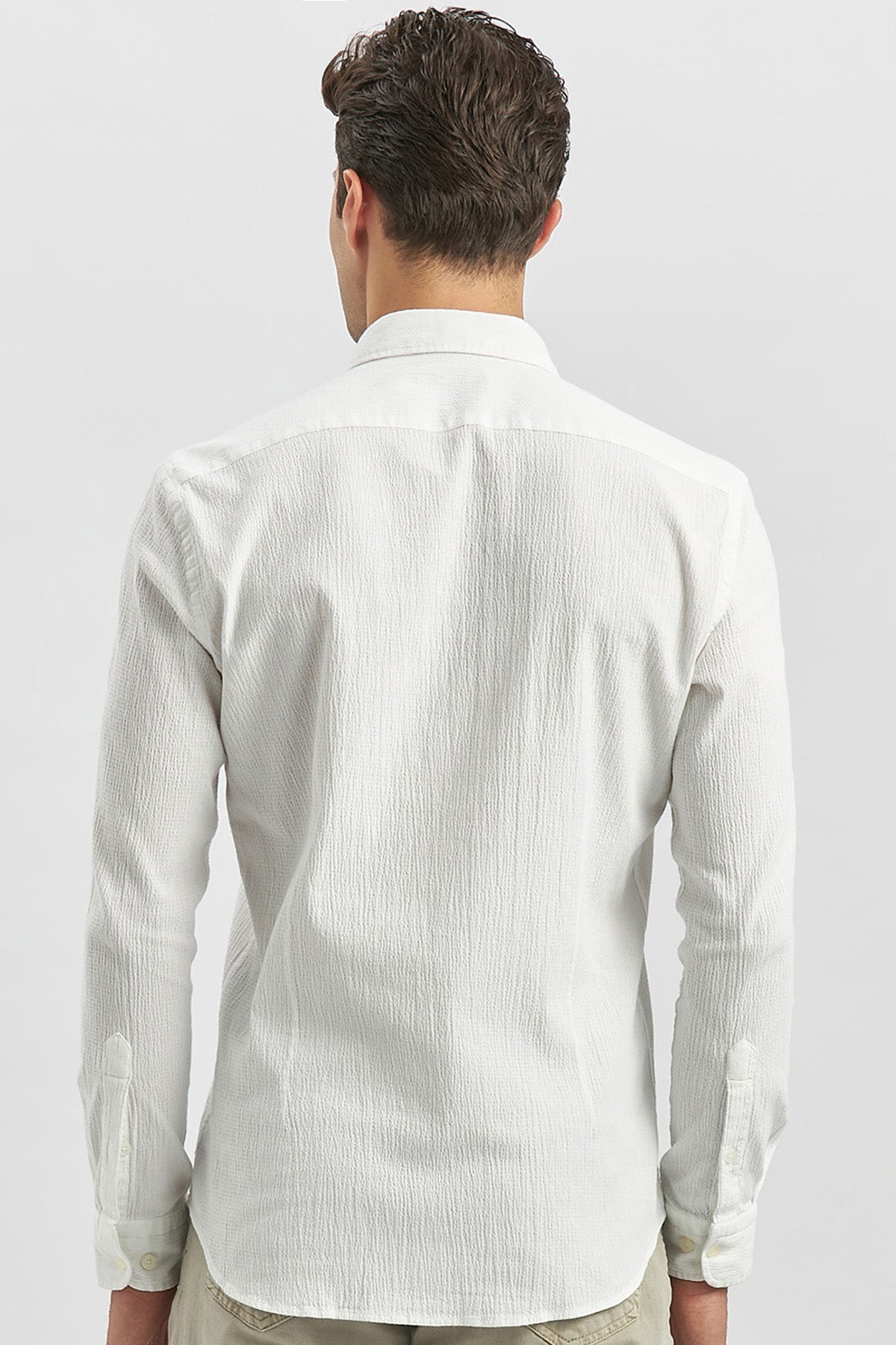 Slim-Fit Patterned Oxford Shirt - White