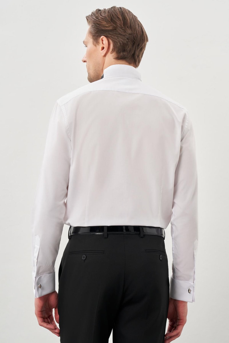 Slim-Fit Tuxedo Hidden Buttons Shirt - White
