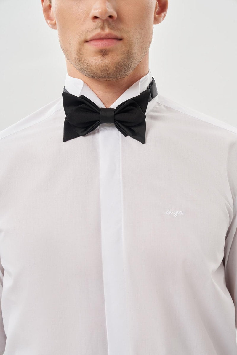 Slim-Fit Tuxedo Hidden Buttons Shirt - White