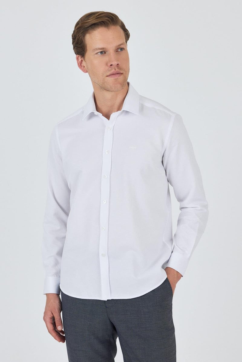 Slim-Fit Textured Classic Shirt - White