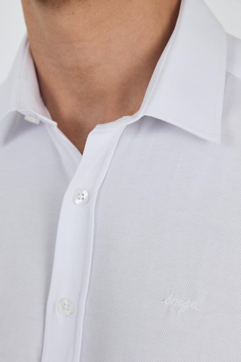 Slim-Fit Textured Classic Shirt - White