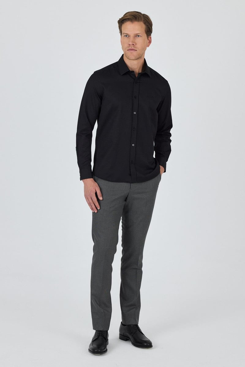 Slim-Fit Stripped Classic Shirt - Black