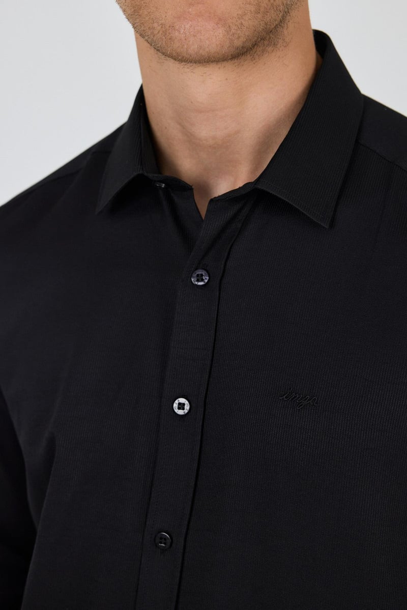 Slim-Fit Stripped Classic Shirt - Black