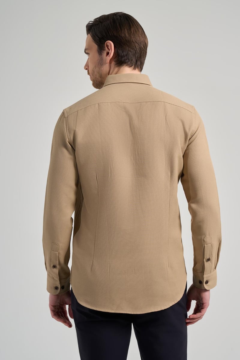 Slim-Fit Textured Shirt - Beige