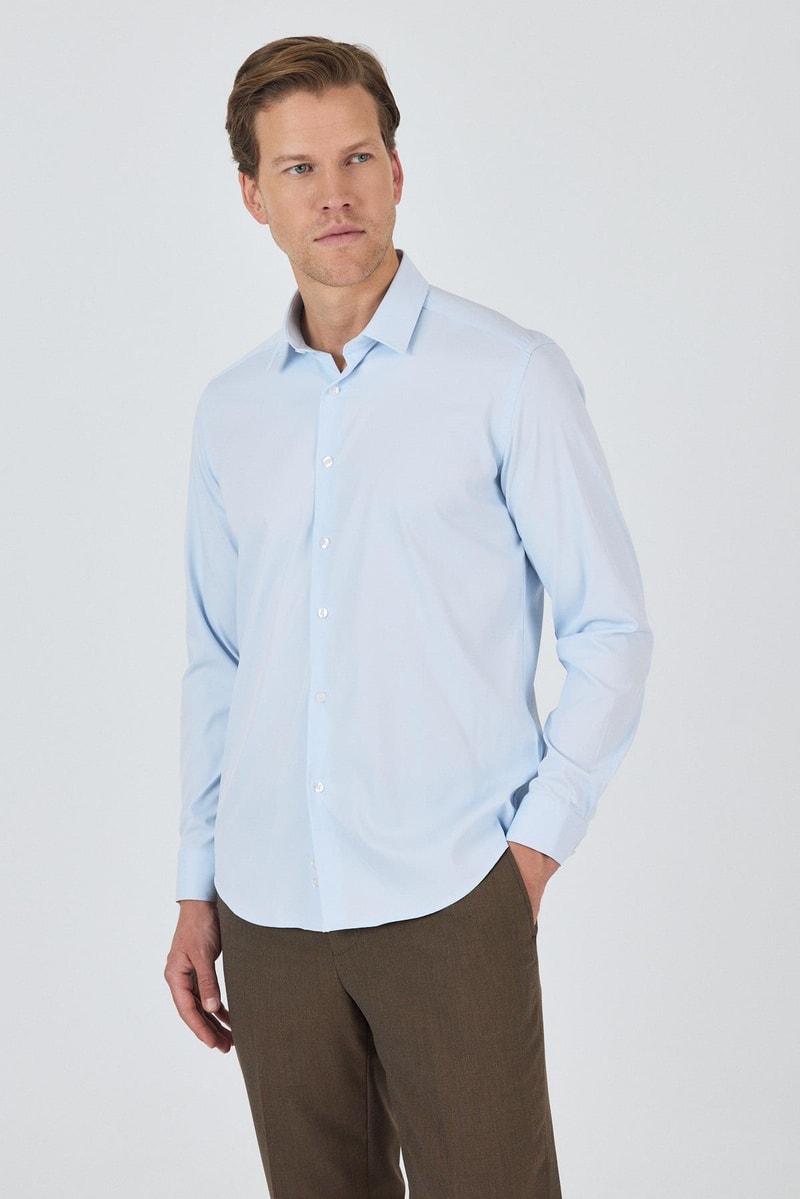 Slim-Fit Classic Water Resistant Shirt - Light Blue