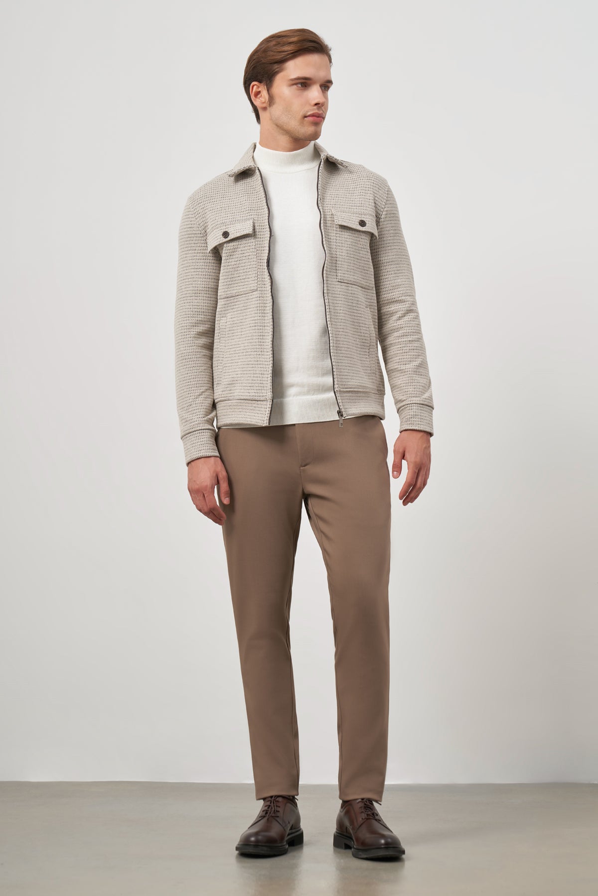 Slim-Fit Textured Jacket - Beige