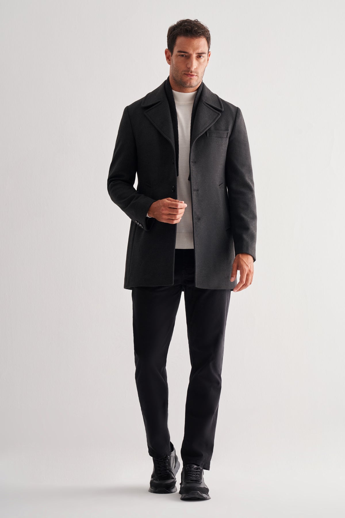 Comfort-Fit Plain Coat - Dark Grey