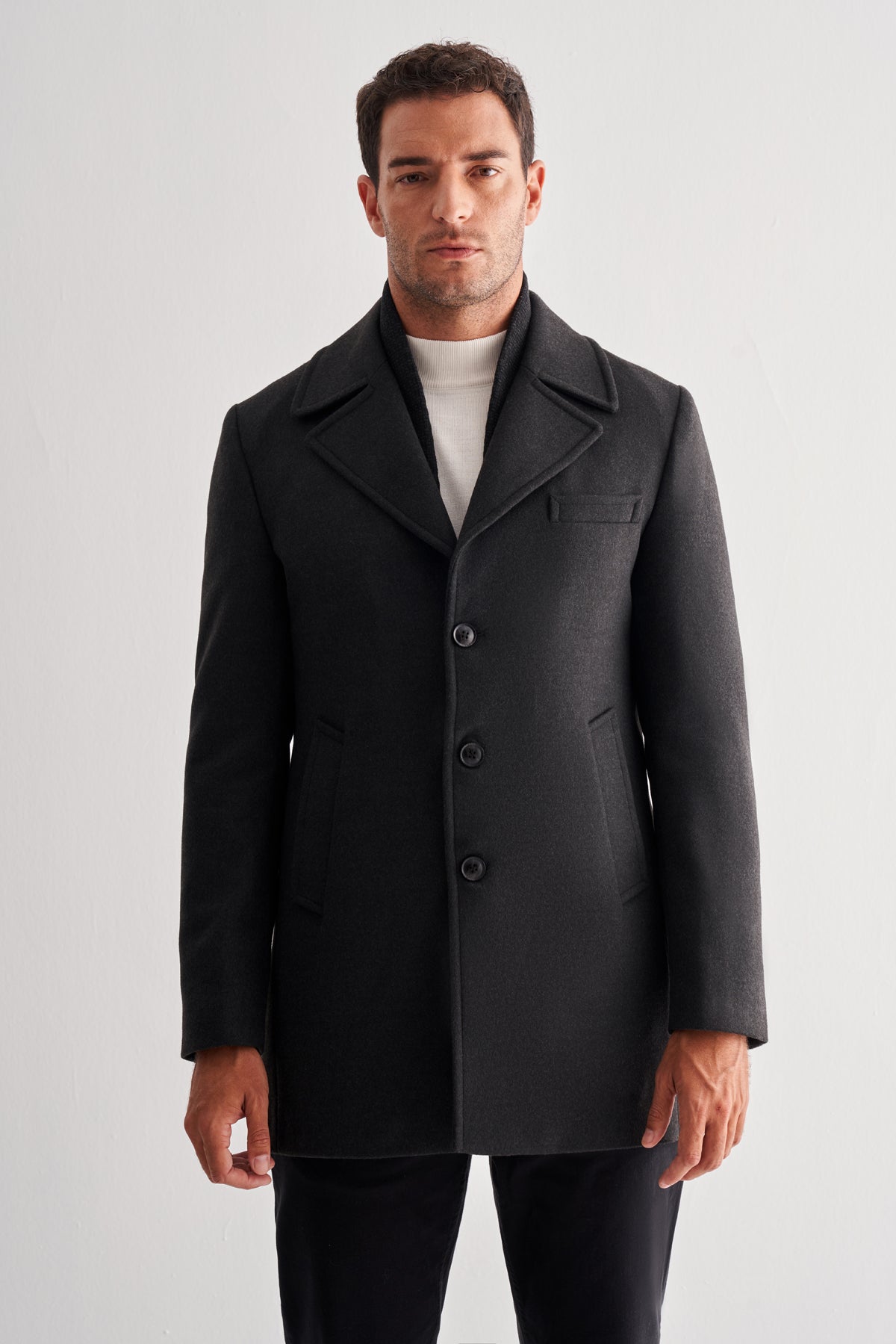 Comfort-Fit Plain Coat - Dark Grey