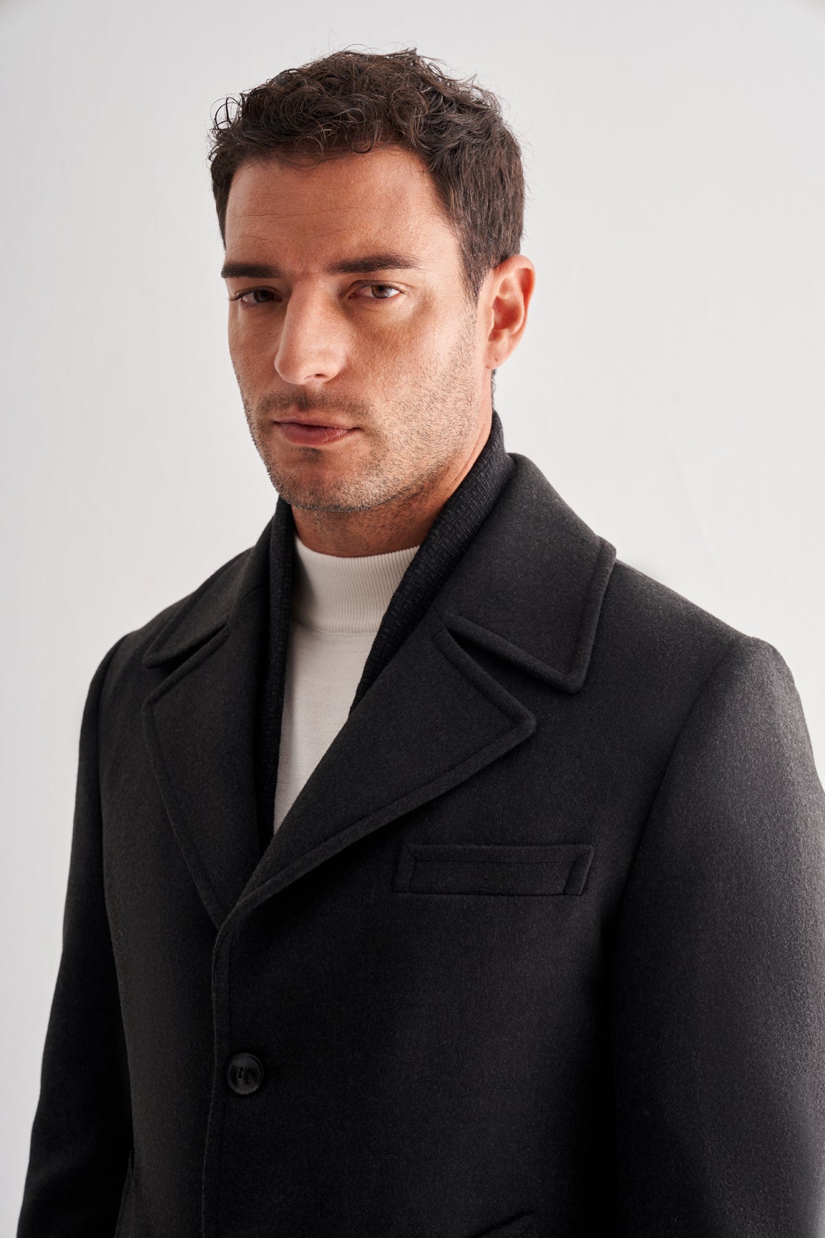 Comfort-Fit Plain Coat - Dark Grey