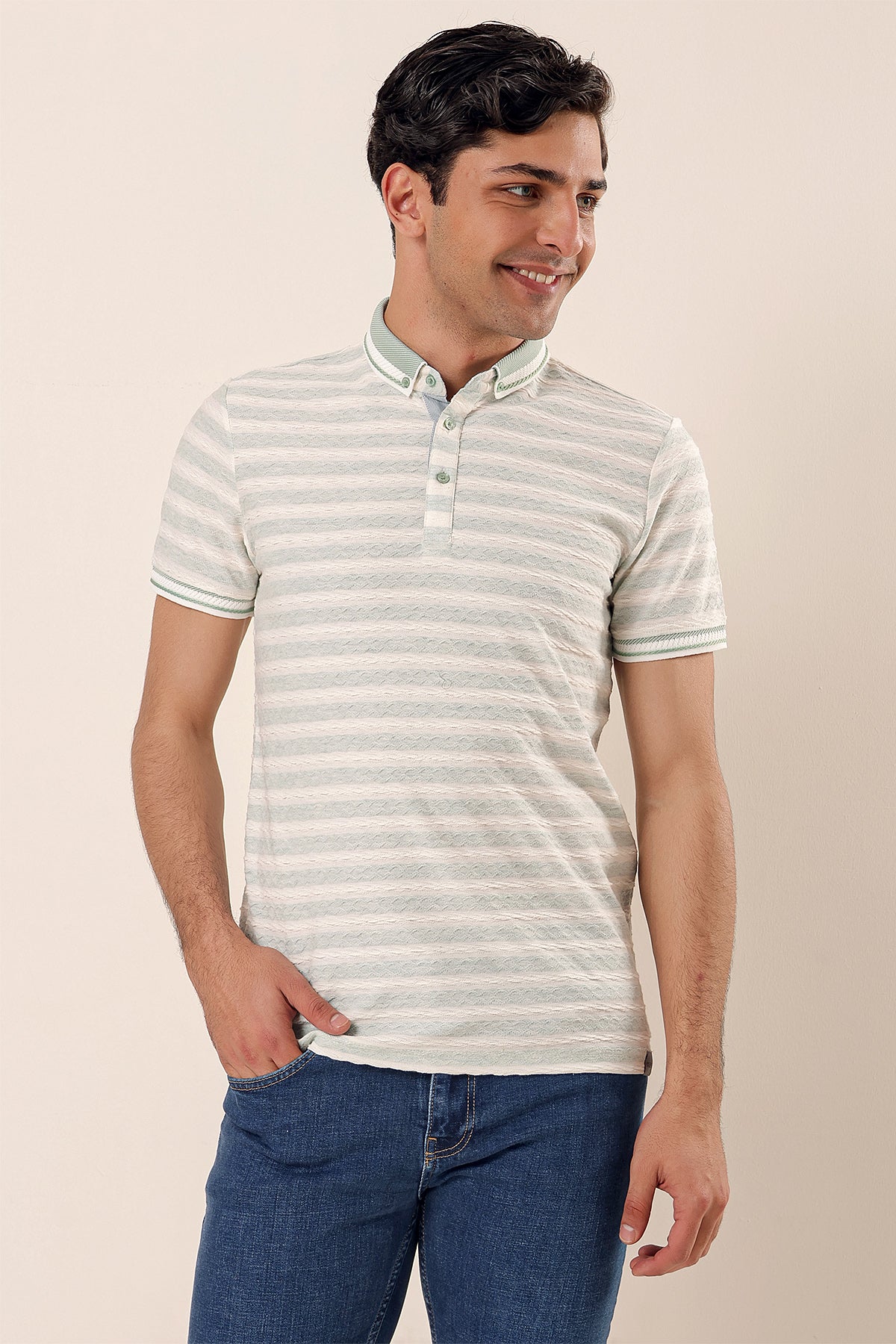 Slim-Fit Striped Polo Shirt - Mint-Green