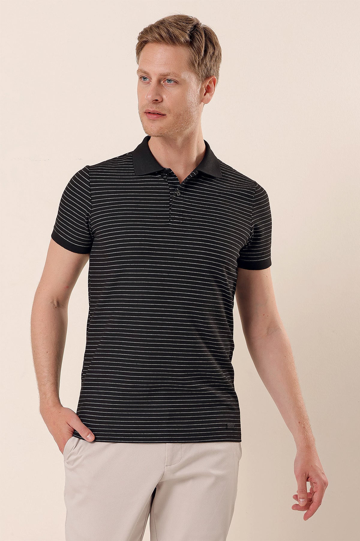 Slim-Fit Striped Polo Shirt - Black