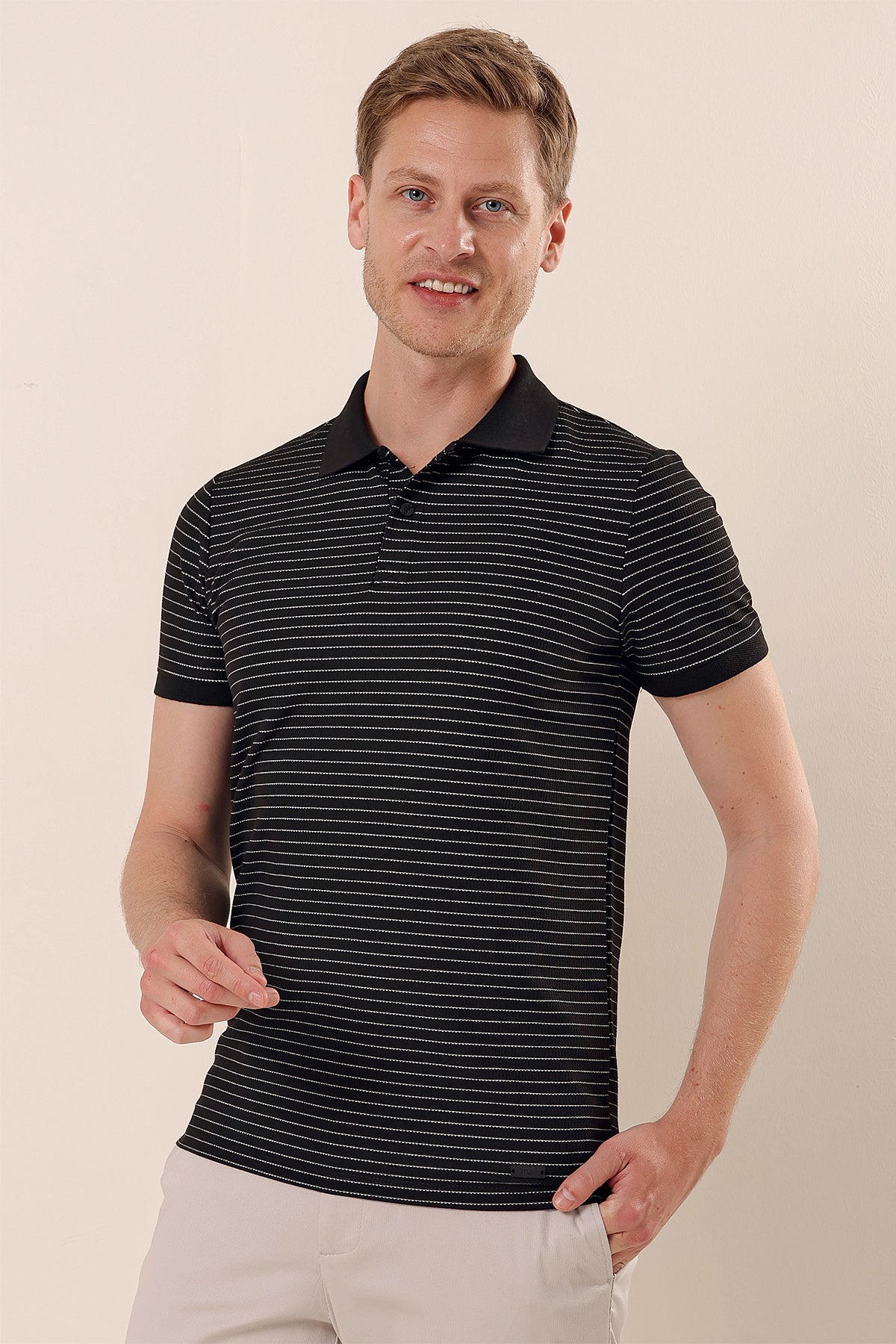 Slim-Fit Striped Polo Shirt - Black