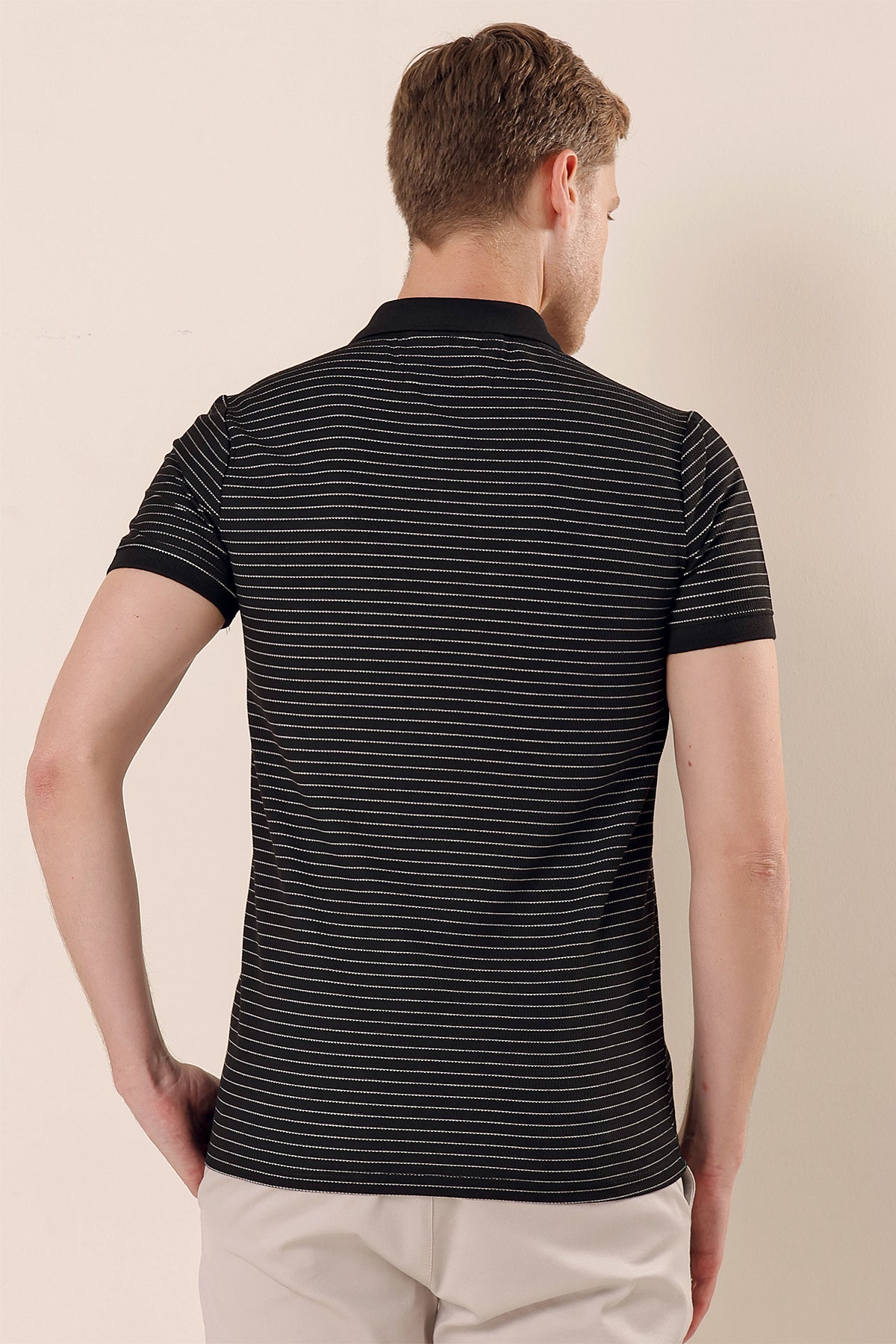 Slim-Fit Striped Polo Shirt - Black