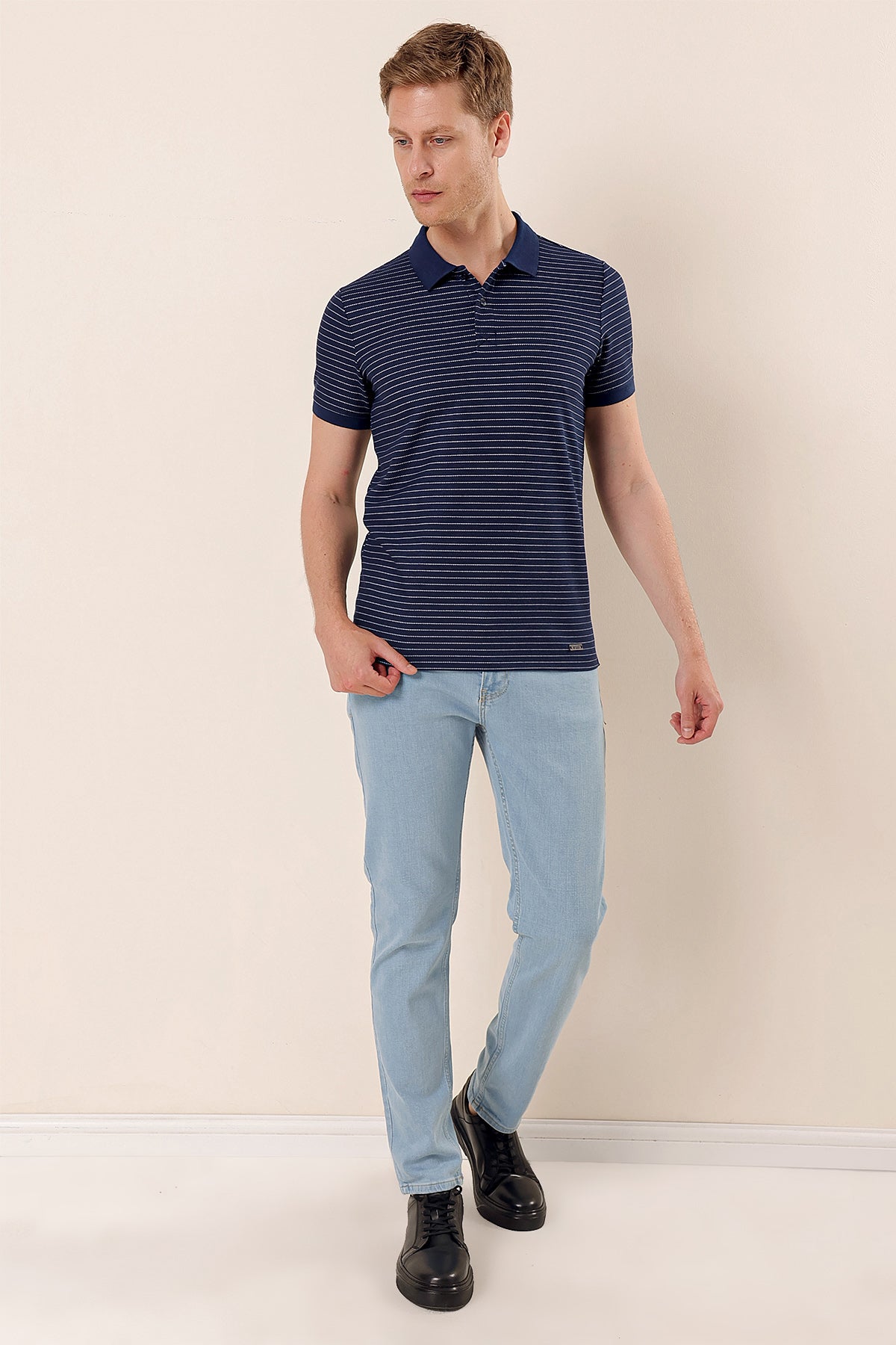 Slim-Fit Striped Polo Shirt - Navy
