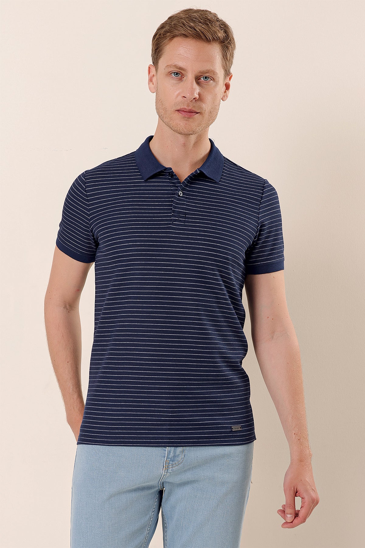 Slim-Fit Striped Polo Shirt - Navy