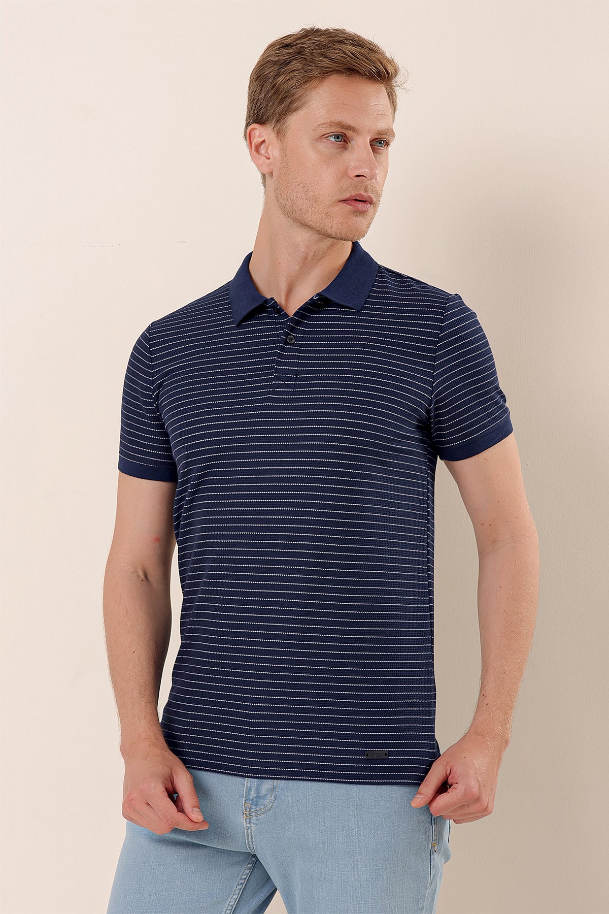 Slim-Fit Striped Polo Shirt - Navy