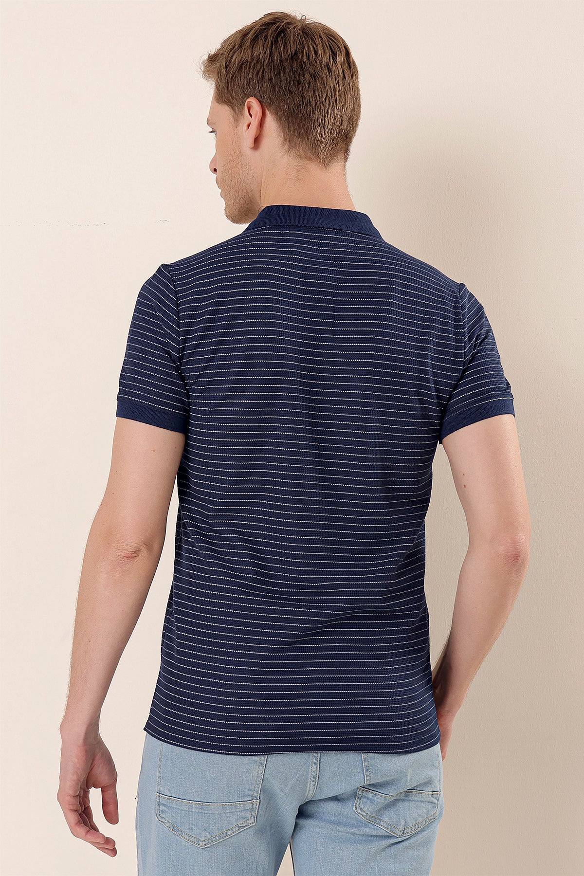 Slim-Fit Striped Polo Shirt - Navy
