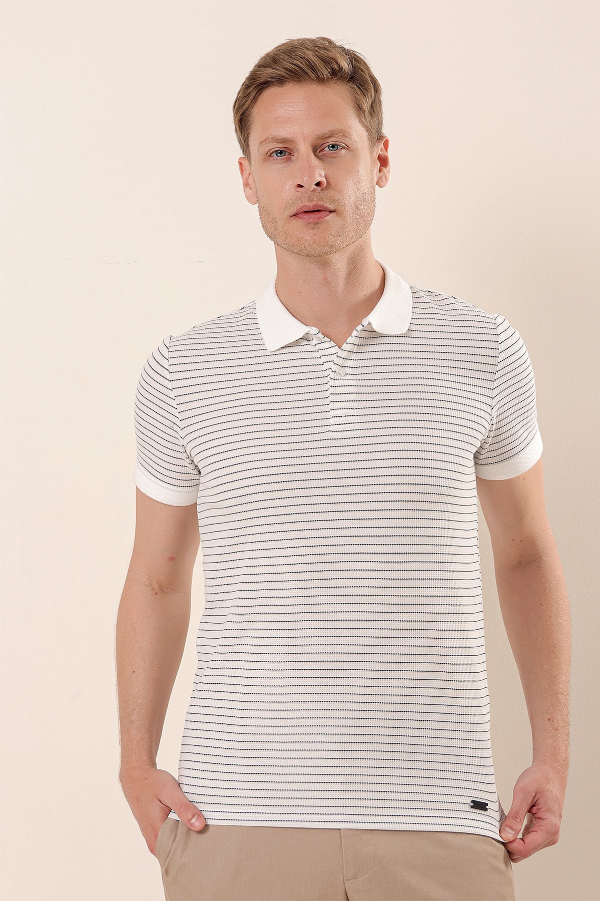 Slim-Fit Striped Polo Shirt - White