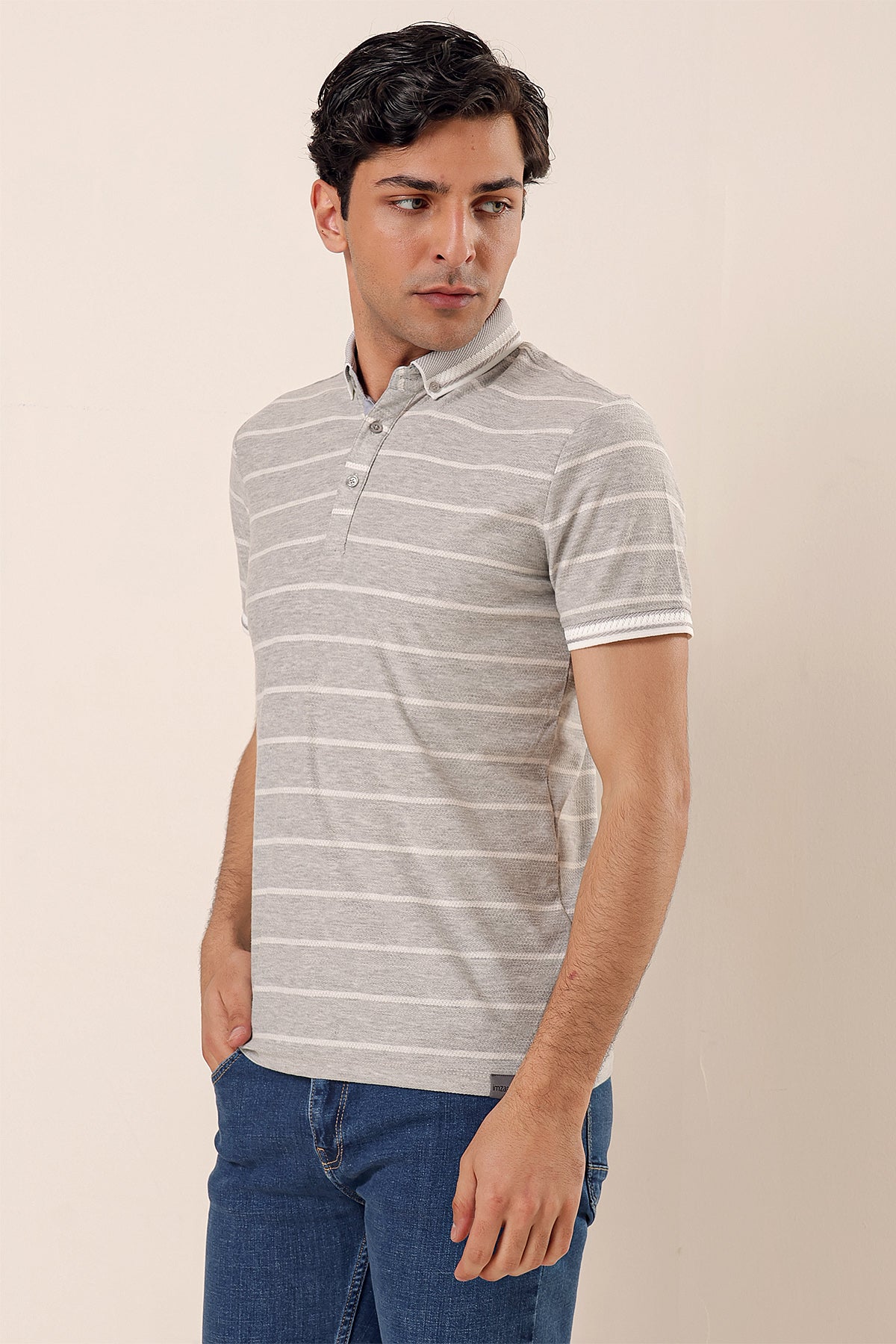 Slim-Fit Striped Polo Shirt - Grey