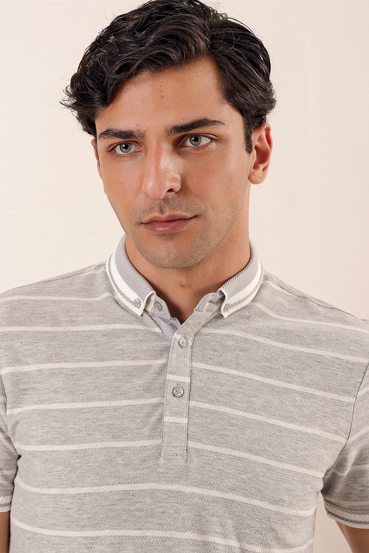 Slim-Fit Striped Polo Shirt - Grey