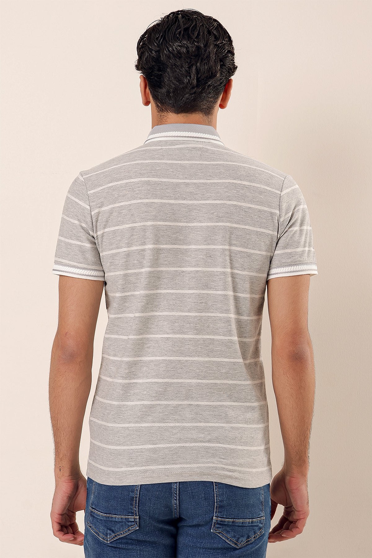 Slim-Fit Striped Polo Shirt - Grey