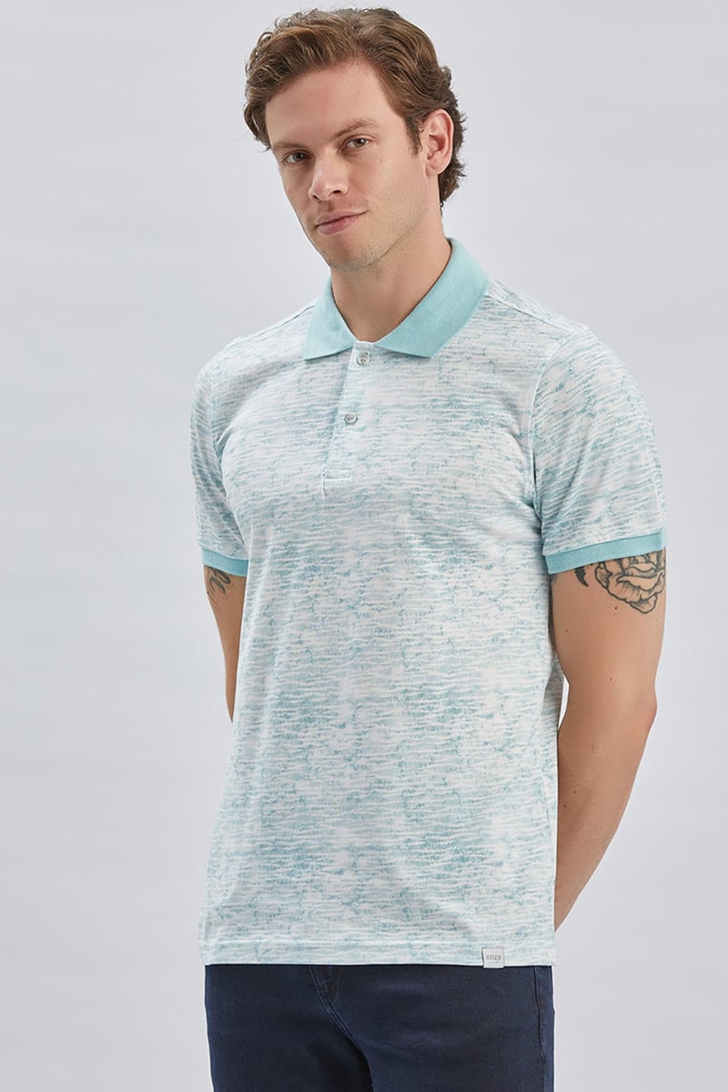 Slim-Fit Patterned Polo Shirt - Blue