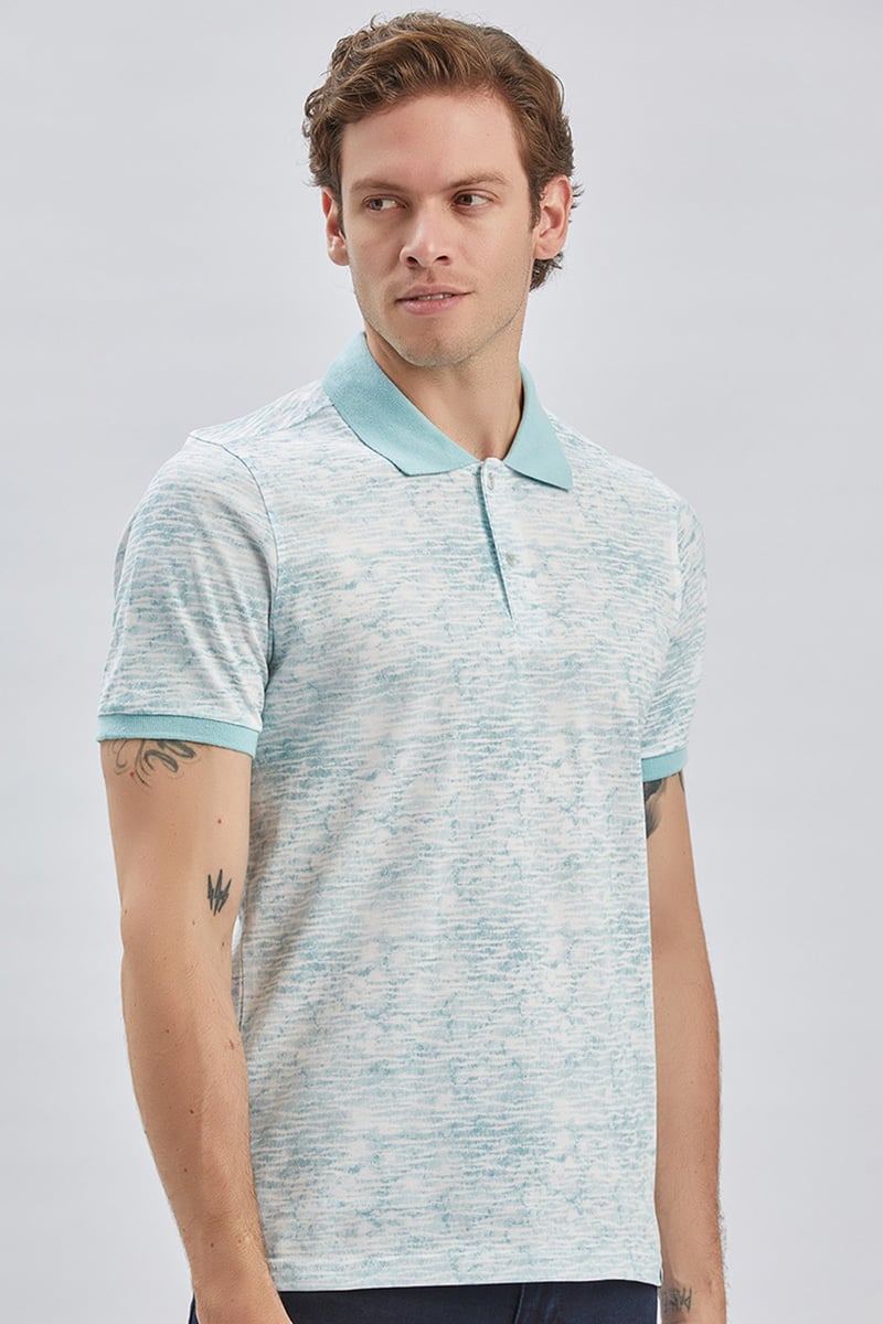 Slim-Fit Patterned Polo Shirt - Blue