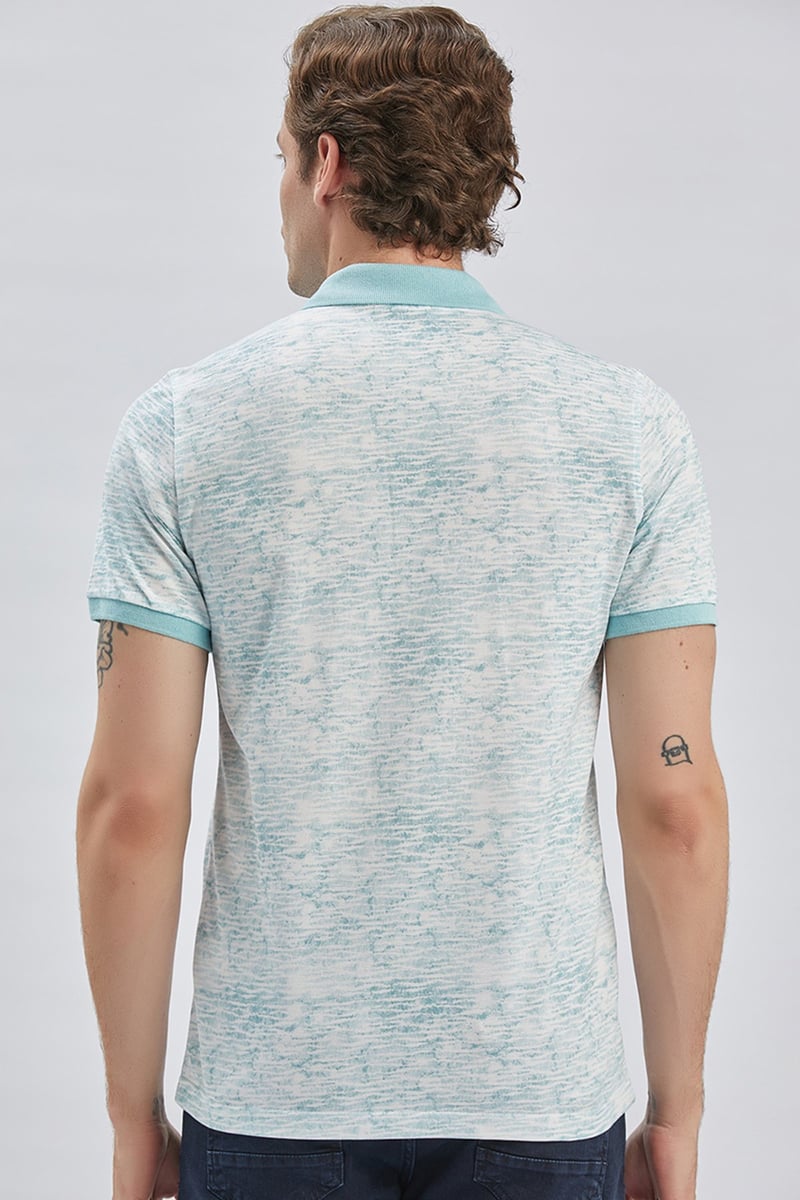 Slim-Fit Patterned Polo Shirt - Blue